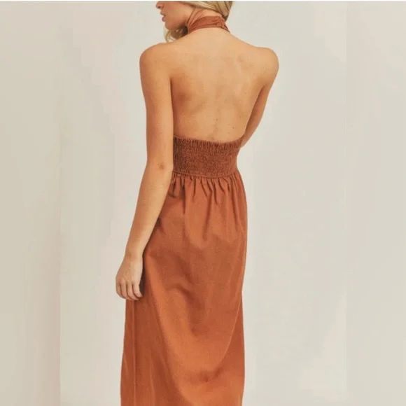 LUSH RUSTIC BROWN MIDI DRESS - SM043 - Picture 3 of 6